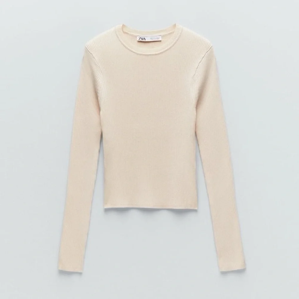 Zara Beige Ribbed Long Sleeve Tee - Picture 1 of 2